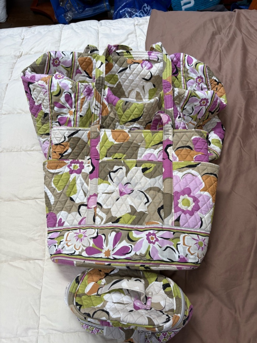 Vera Bradley Floral Tote and Accessories in Pink, Green, Tan, White